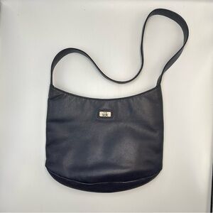 The Sak Blue Leather Shoulder Handbag Hobo Bucket Lined Pockets Pebbled